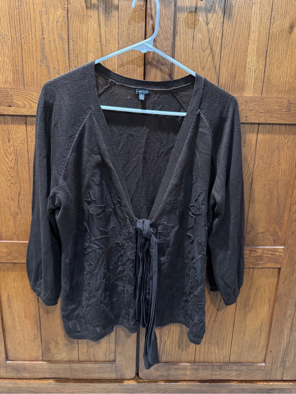 Madison Brown Tie-Front Embroidered Cardigan